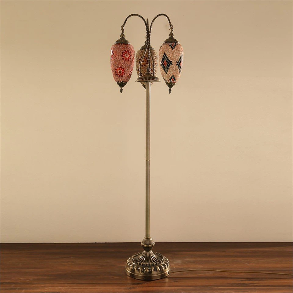 Turkish Mosaic Glass 3 Lampshades Floor Lamp